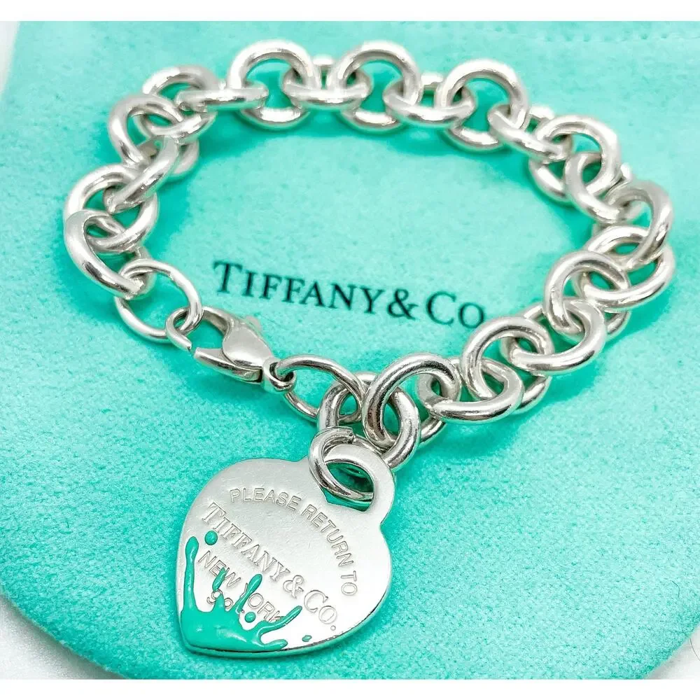 Tiffany & Co Return to Tiffany Blue Enamel Splash Heart Tag Bracelet 6.25